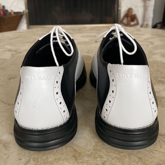 Cole Haan Grand OS Black & White Leather Saddle Golf Shoes - Picture 9 of 13